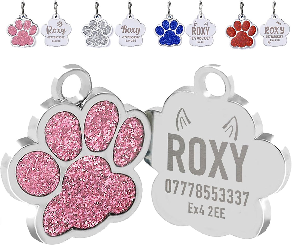 EDSG Cat Dog Tags Personalized for Pets, Dog Name Tags Cat Name ID Tag, Engraved Dog Tags Dog ID Tags Small Glitter Bling ID Tag Paw Print for Cat Pet Dog Puppy(Pink,Design 4) - Image 11