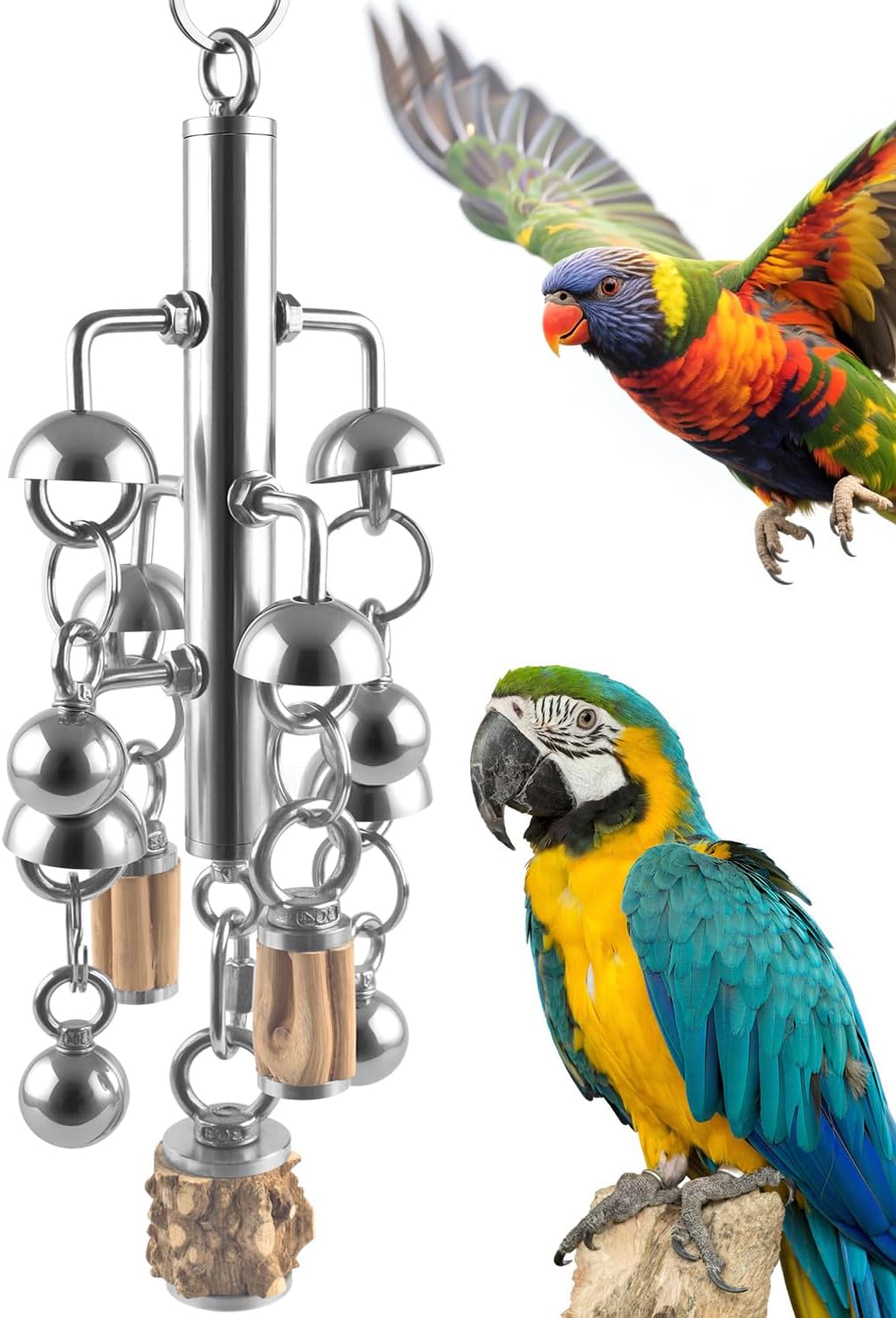KATUMO Parrot Toys for Large Birds with Detachable Parts, 304 Stainless Steel and Natural Hardwood Chew Toy for Macaw, Cockatoo, African Greys, Medium to Large Parrots, Safe and Durable - Image 9