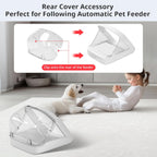 Transparent pet feeder back cover accessory preventing food theft from behind.