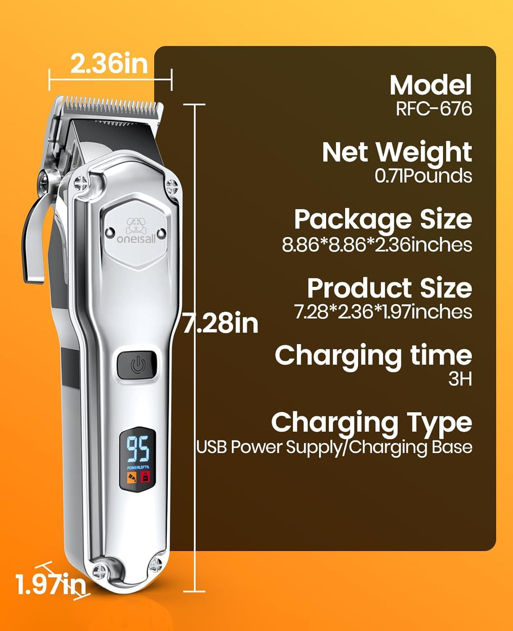 Oneisall silver professional dog grooming clippers full kit package contents.