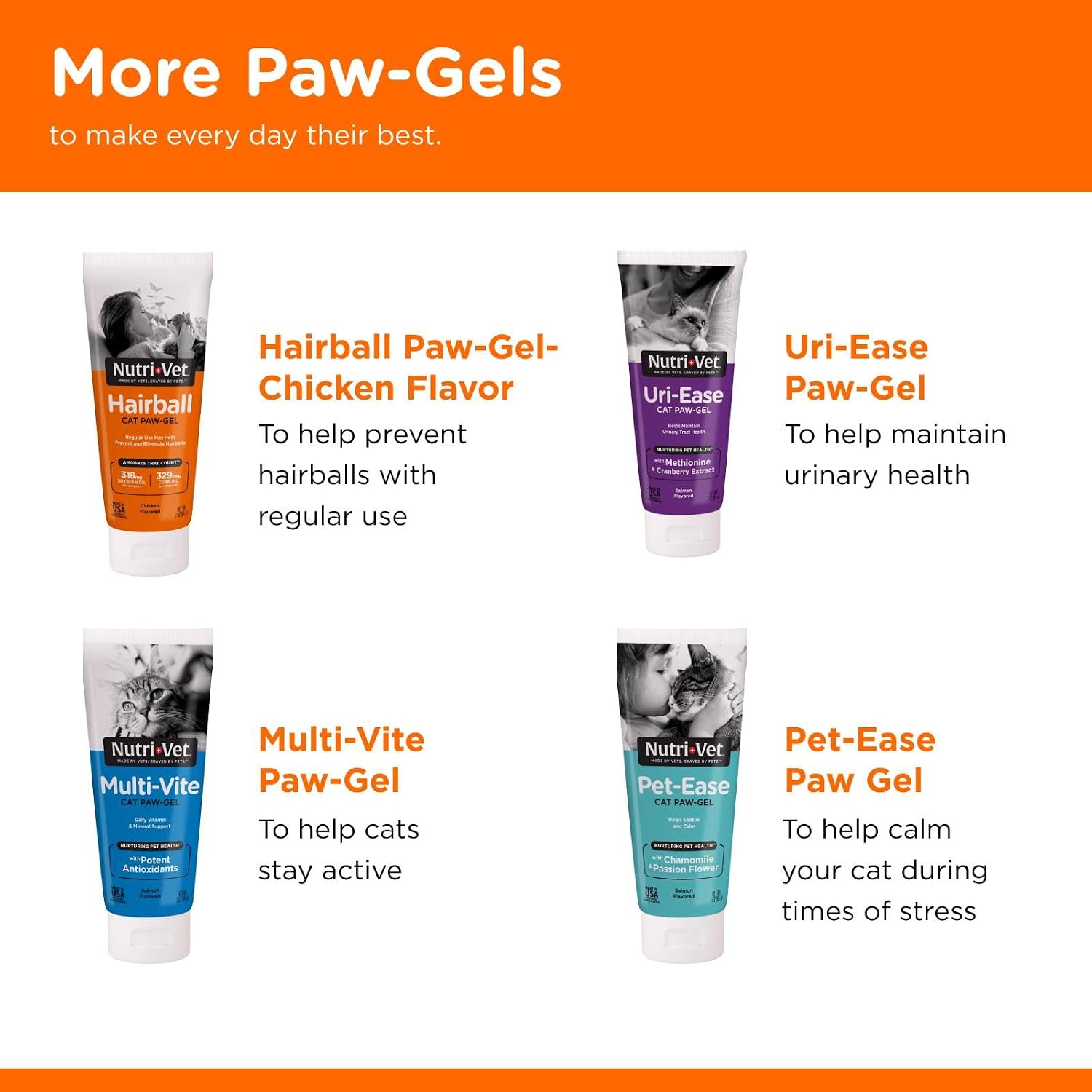 Nutri-Vet pet supplies hair ball relief gel tube displayed with secondary packaging
