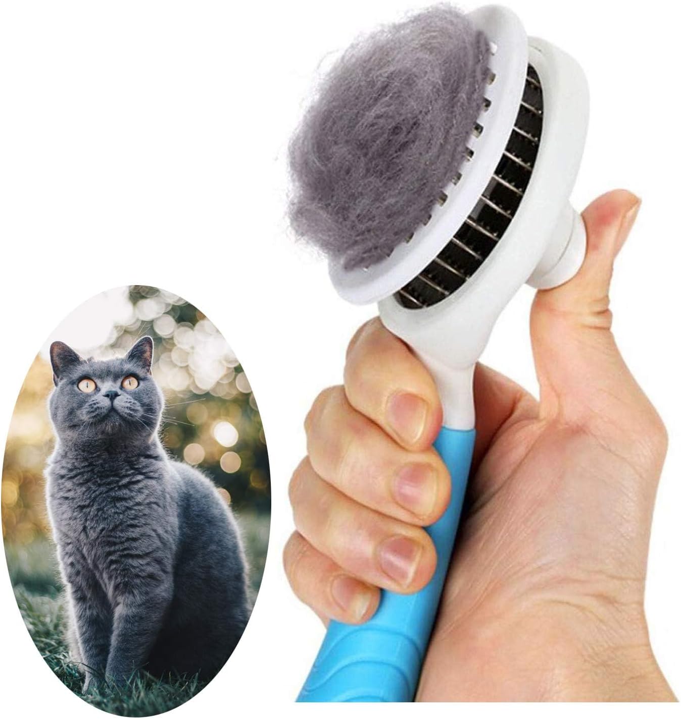 ItPlus self cleaning slicker brush blue front view pet grooming tool