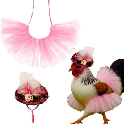 Homedy Crafts chicken tutu and hat costume front view showing pink tulle skirt.