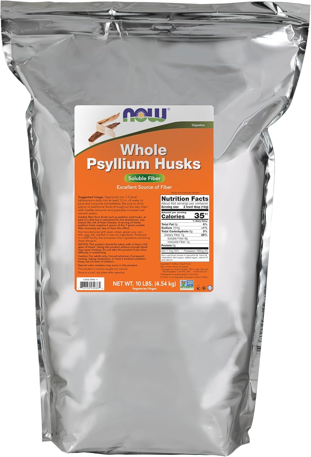 NOW Supplements, Whole Psyllium Husks, Soluble Fiber, 16 oz - Image 10