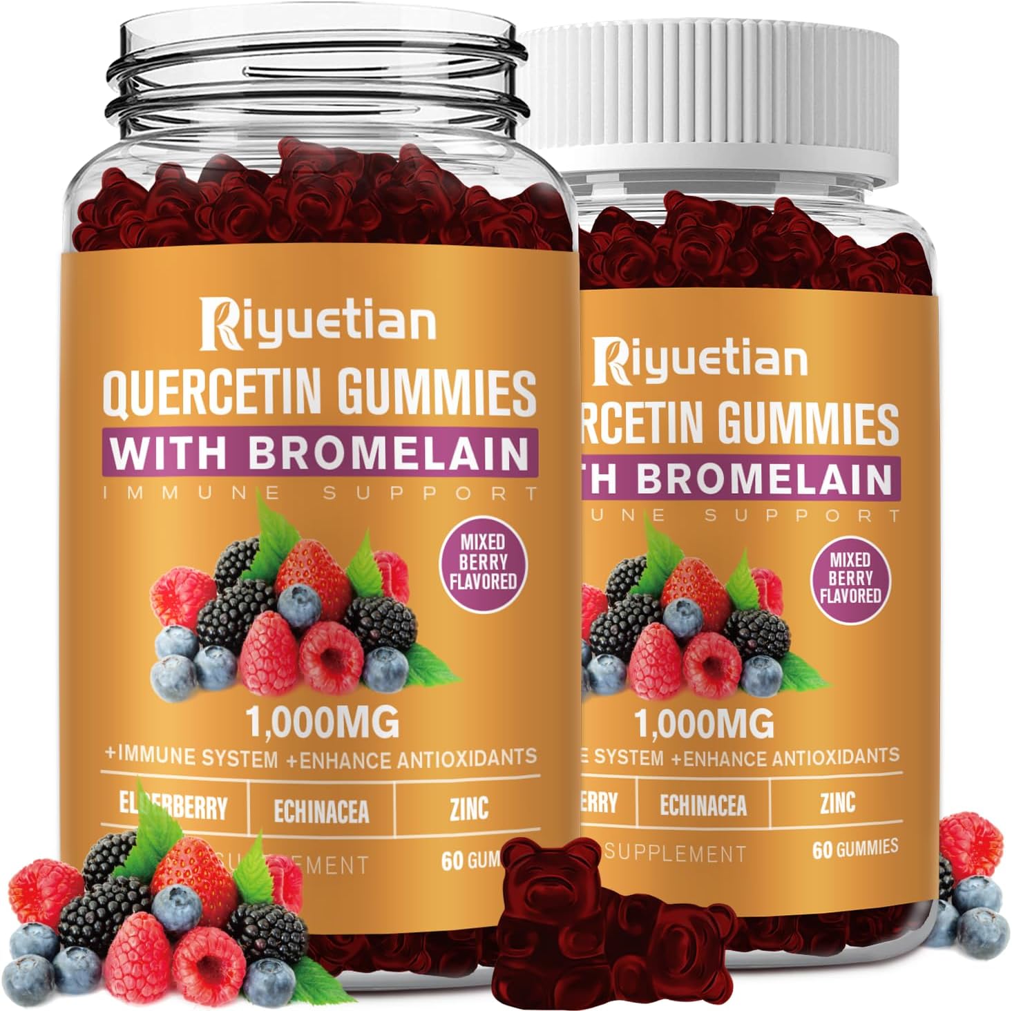 Riyuetian Bromelain Gummies 120 count bottle front view