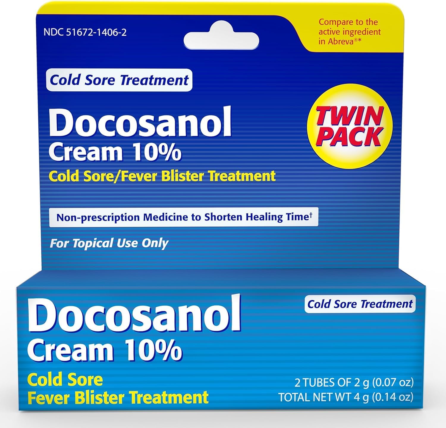 Taro Cold Sore and Fever Blister Treatment front view packaging showcasing the fast-acting docosanol ten percent cream formulation.