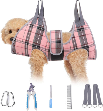BEAUTYZOO Dog Grooming Hammock for Small Dogs Cat- Dog Sling for Nail Trimming/Clipping- Dog Hanging Harness Holder with Thick Fabric Neck Support & Strap Restraint Claw Care, Beige S - Image 9