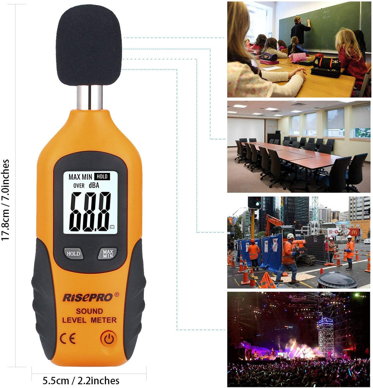 RISEPRO decibel tester battery compartment view demonstrating the setup process for operation.