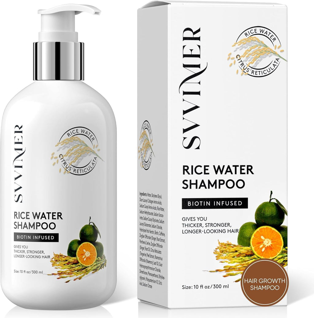 Svvimer Rice Water Hair Growth Shampoo front view with pump dispenser