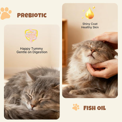 Cat happily eating M-Pets lickable treat from a tube