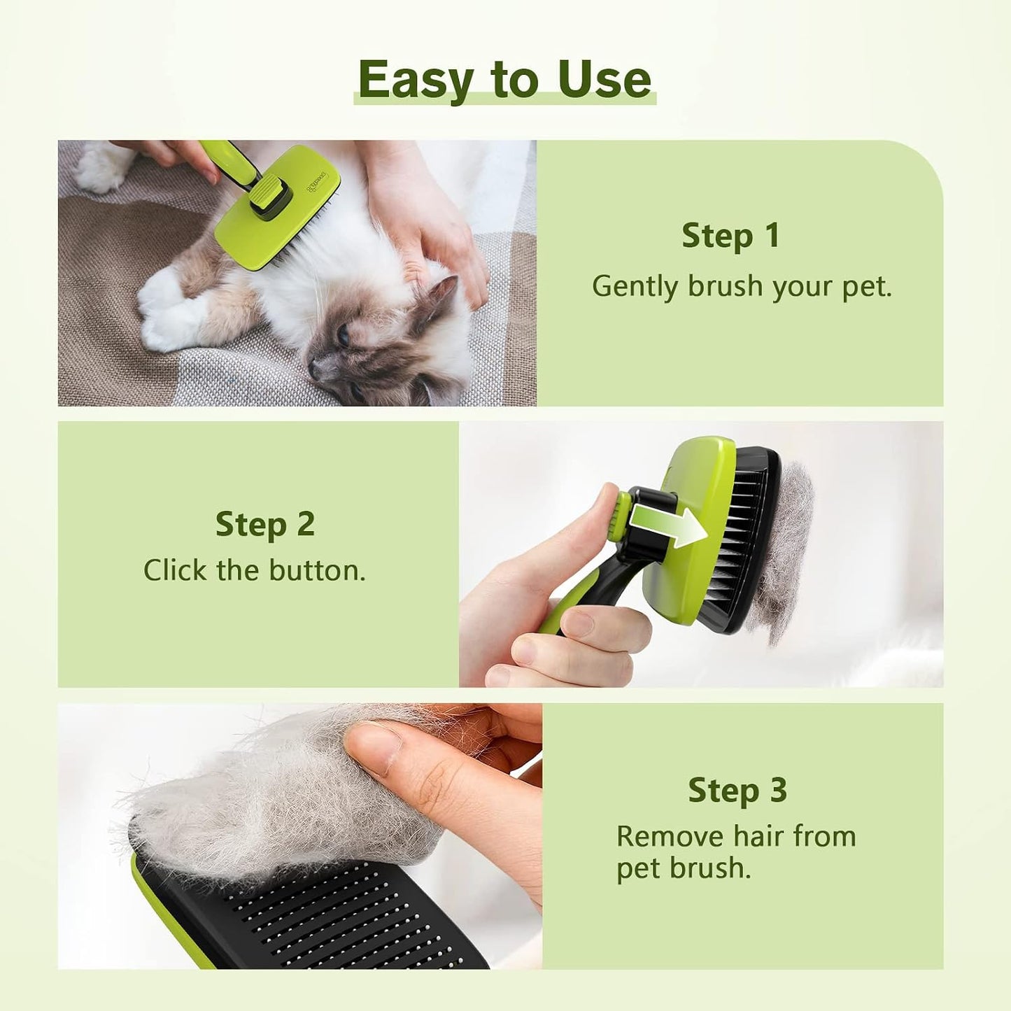 Pecute skin friendly cat brush removing loose fur from a long hair cat