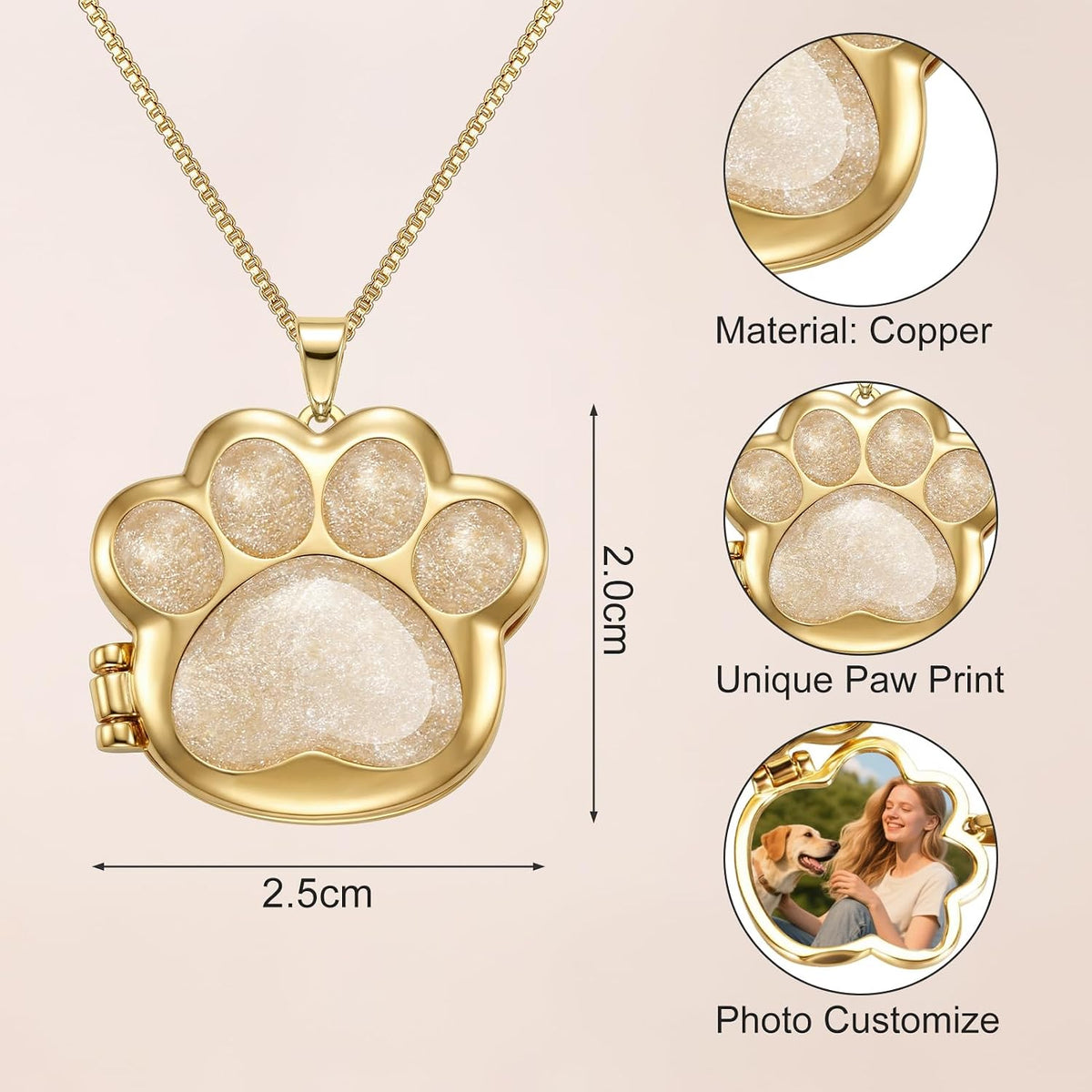 Cat paw print cremation jewelry pendant with secure screw mechanism