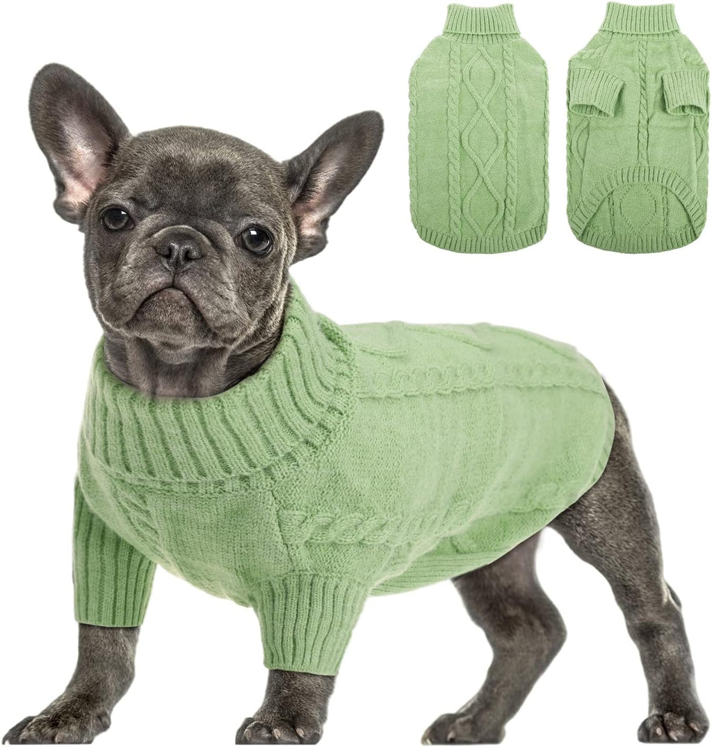 Queenmore Small Dog Pullover Sweater, Cold Weather Cable Knitwear, Classic Turtleneck Thick Warm Clothes for Chihuahua, Bulldog, Dachshund, Pug, Yorkie (Pink, Small) - Image 9