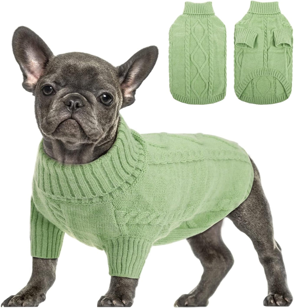Queenmore Small Dog Pullover Sweater, Cold Weather Cable Knitwear, Classic Turtleneck Thick Warm Clothes for Chihuahua, Bulldog, Dachshund, Pug, Yorkie (Pink, Small) - Image 9