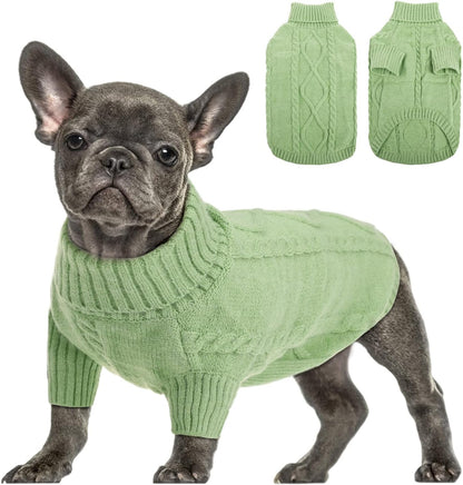 Queenmore Small Dog Pullover Sweater, Cold Weather Cable Knitwear, Classic Turtleneck Thick Warm Clothes for Chihuahua, Bulldog, Dachshund, Pug, Yorkie (Pink, Small) - Image 9