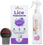 Simplicety Head Lice Treatment Kit front view showing lavender spray bottle and metal comb