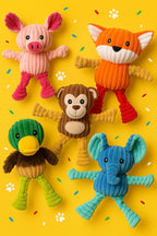 Large breed dog with squeaky plush toy collection