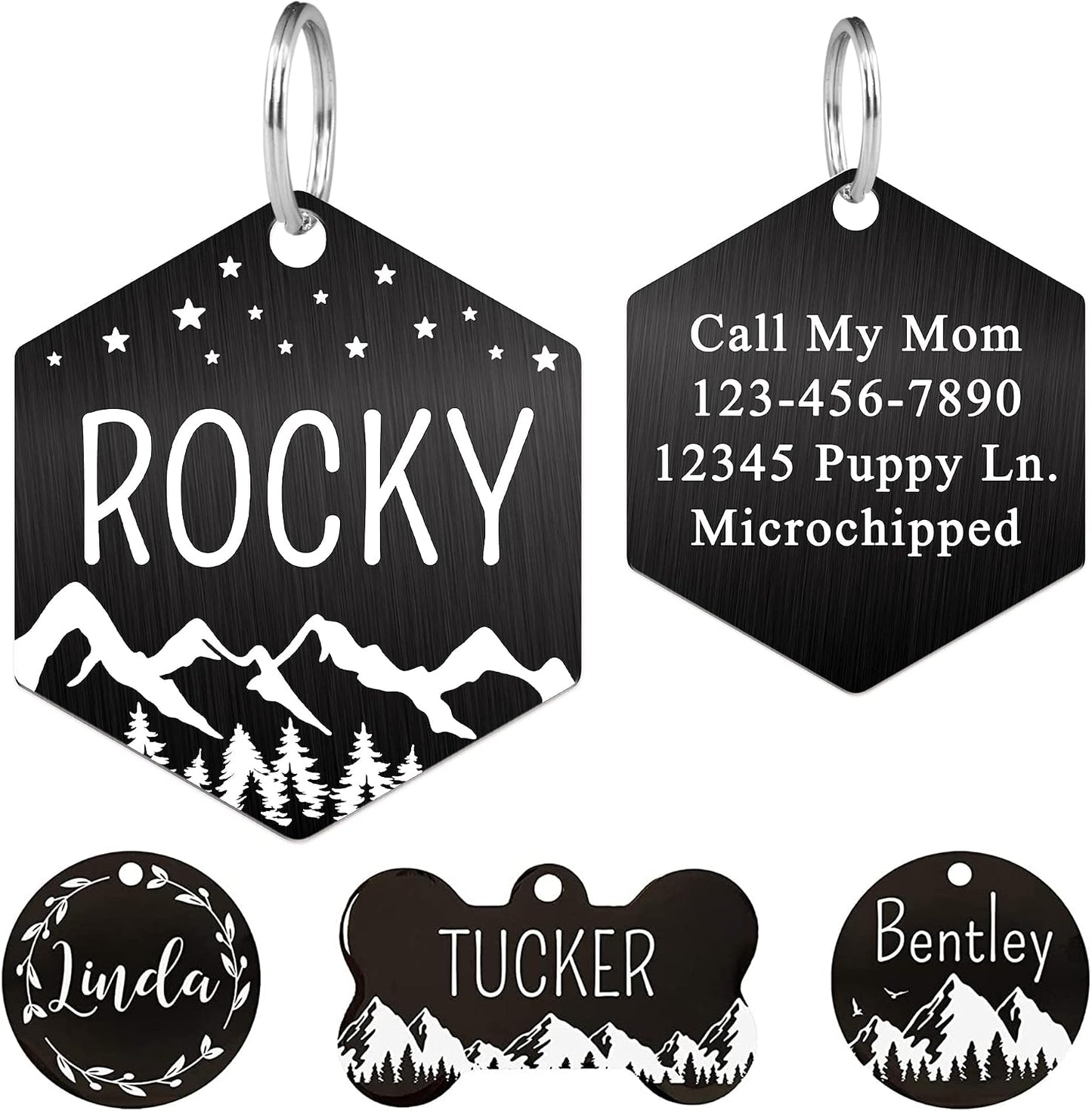 Ultra Joys Stainless Steel Pet ID Tag Dog Name Tags Personalized Front and Back Engraving, Customized Dog Tags and Cat Tag, Optional Engraved on Both Sides, Bone Tag with Mountain Design, Large - Image 15