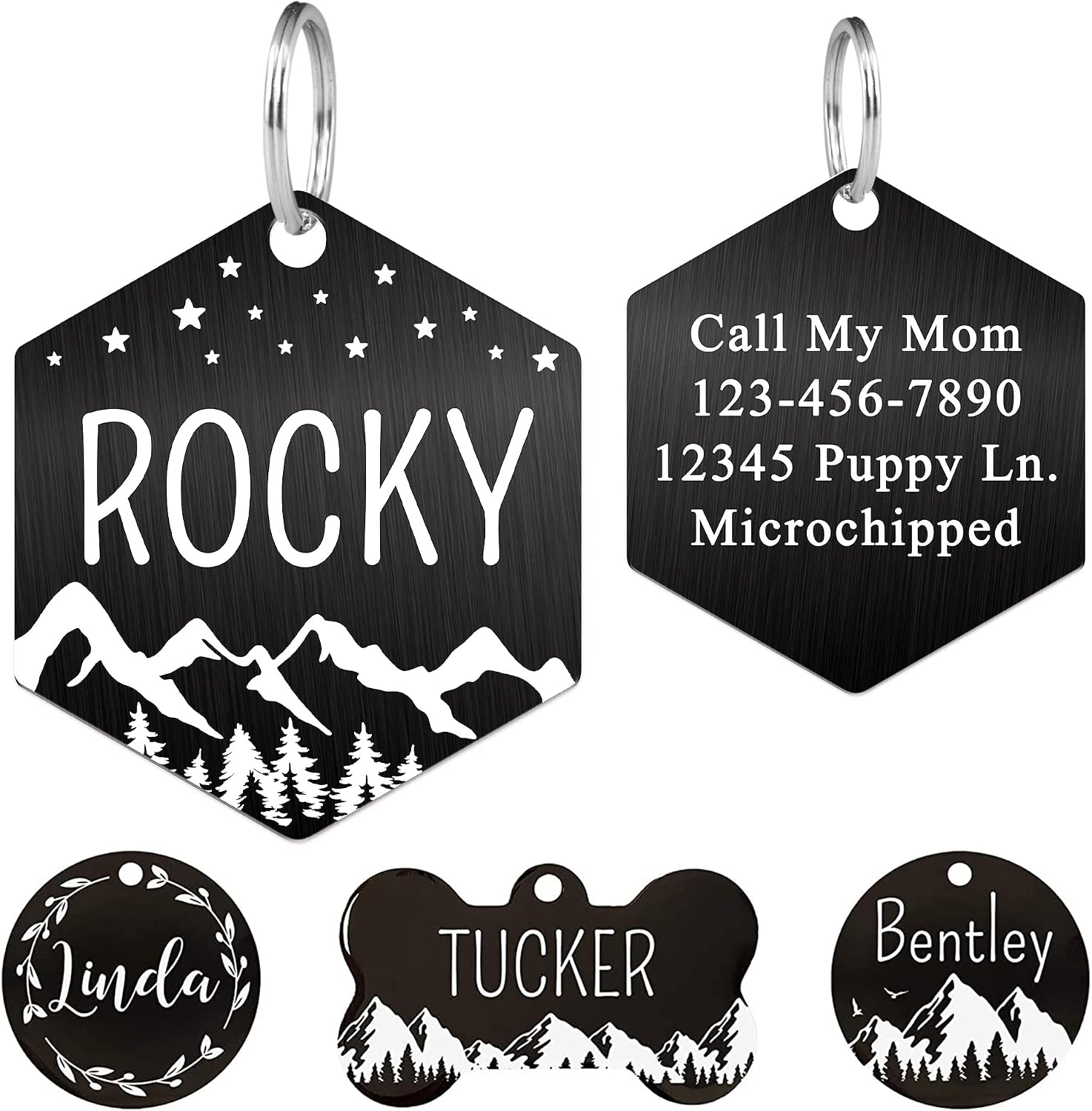 Ultra Joys Stainless Steel Pet ID Tag Dog Name Tags Personalized Front and Back Engraving, Customized Dog Tags and Cat Tag, Optional Engraved on Both Sides, Bone Tag with Mountain Design, Large - Image 15