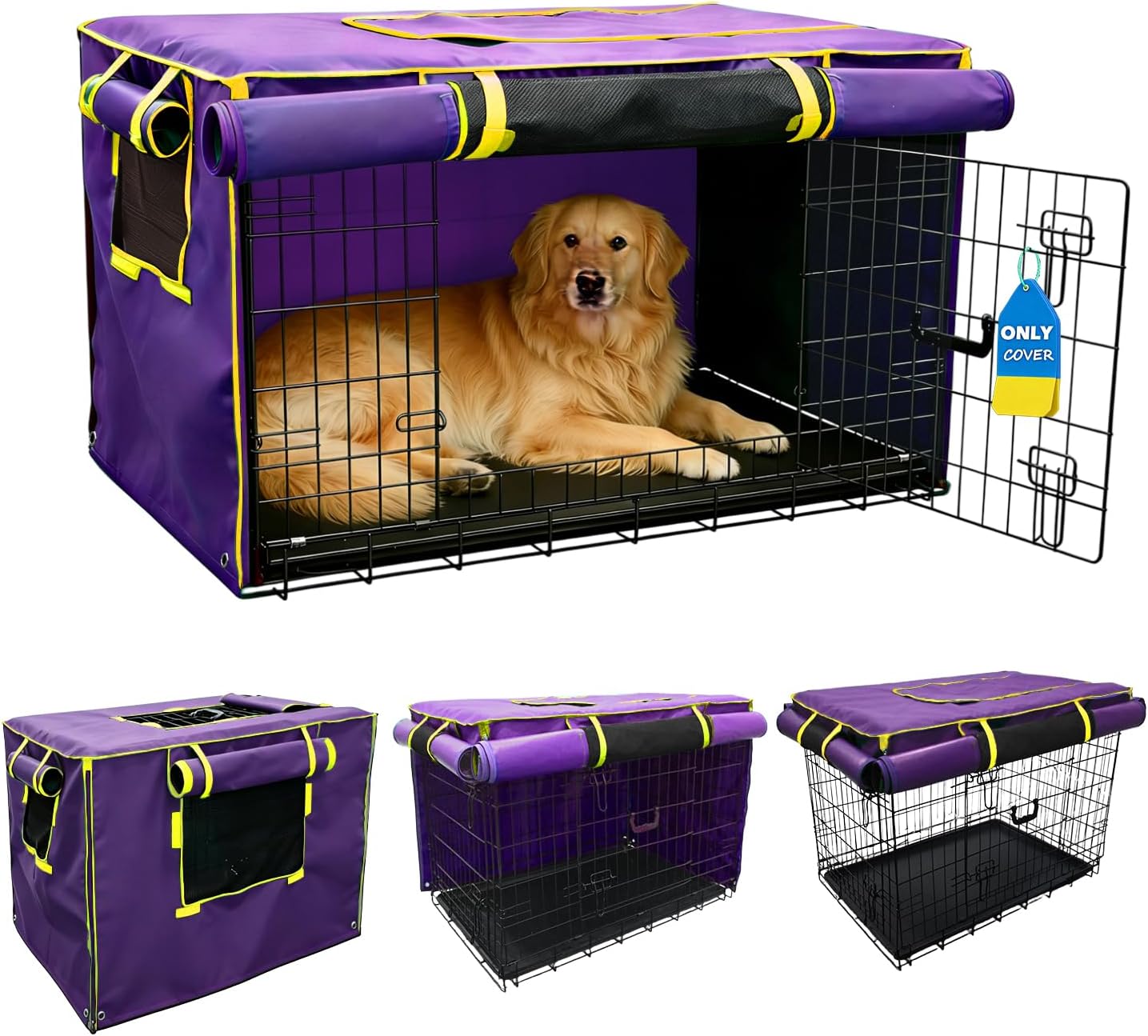 42-Inch Grey Dog Crate Cover - Light-Blocking Protective Cover with Roller Shades, Sound-Dampening Sunshade for Wire Kennels, Features Breathable Side Window (Cover Only) - Image 10