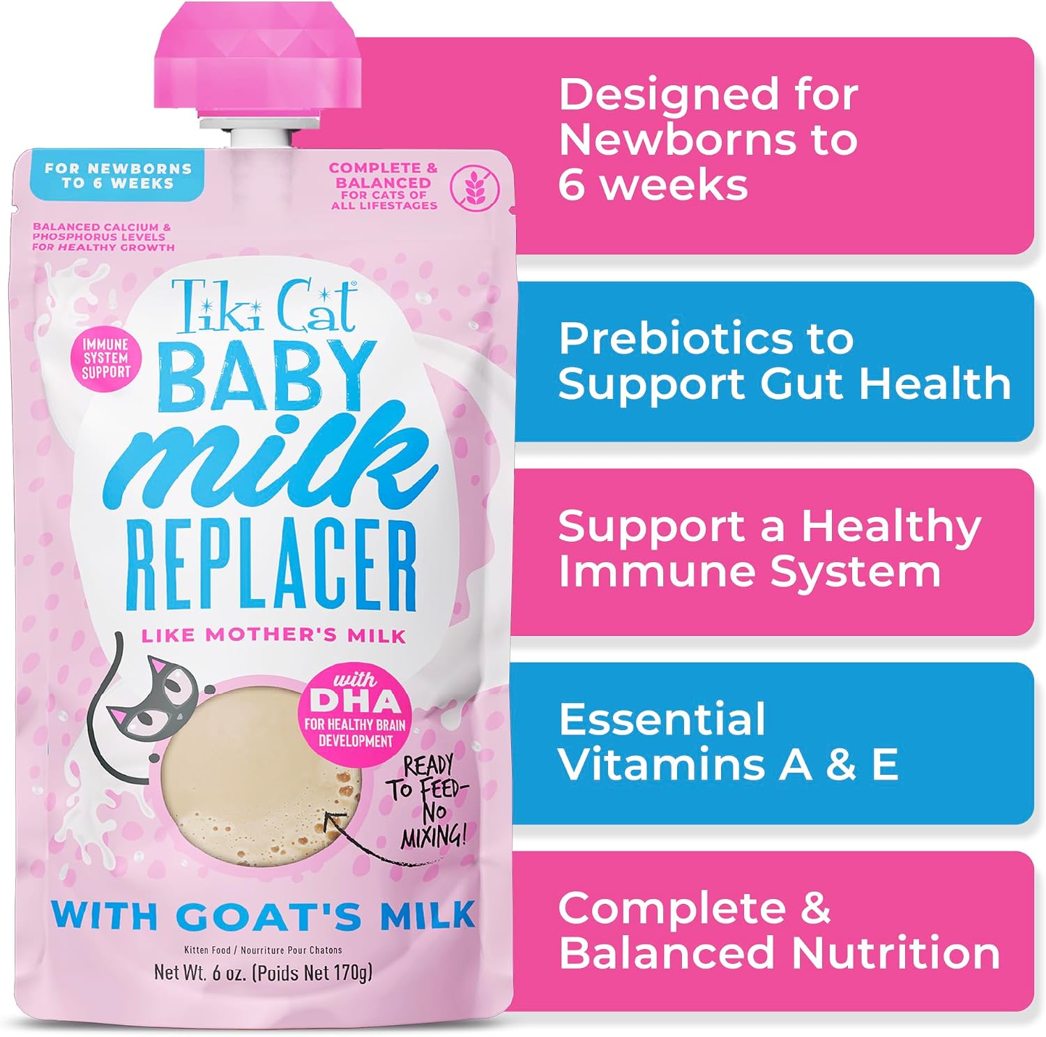Tiki Cat baby milk replacer spout pouch close up view