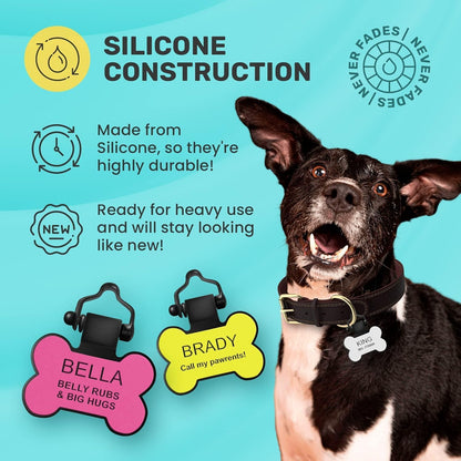 Waterproof chew resistant silicone pet name tag in blue