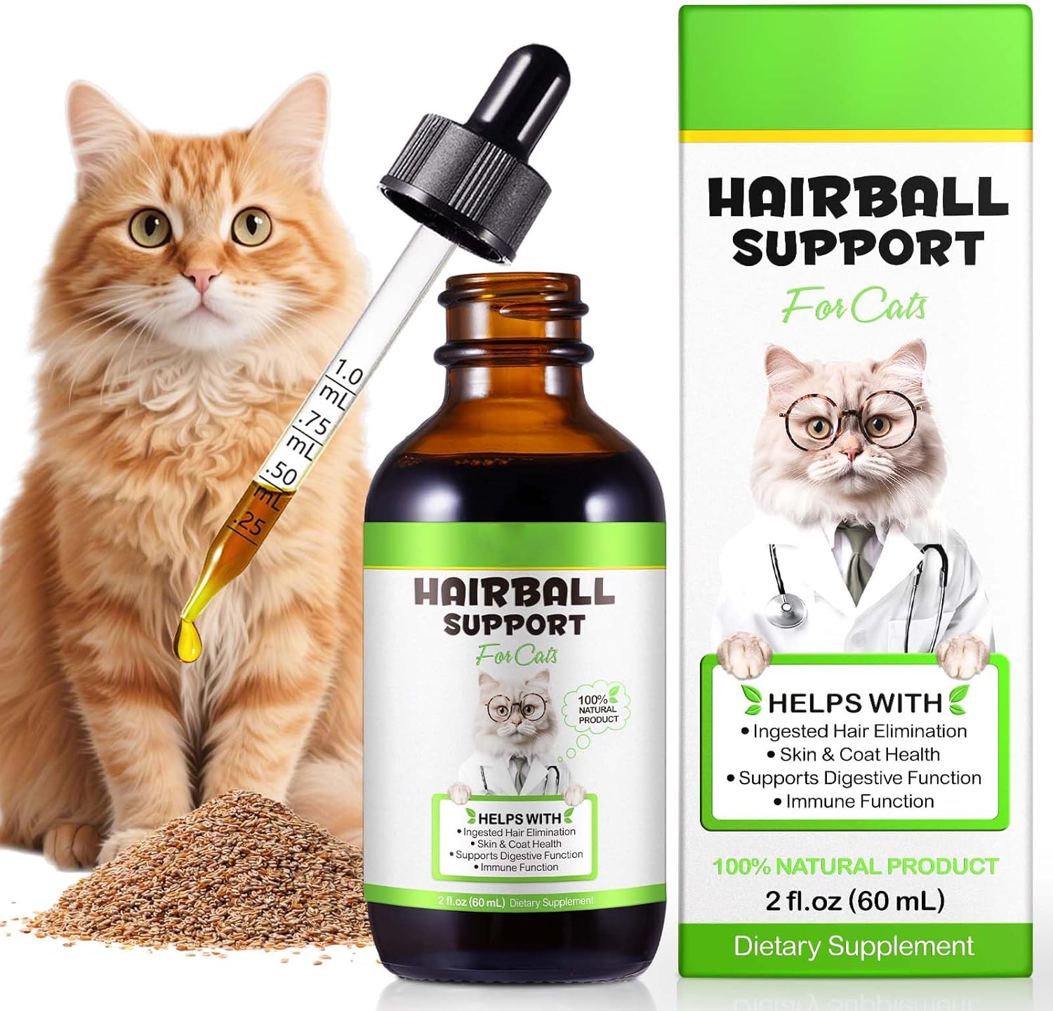 Welosuer cat hairball remedy drops front view bottle for furball control