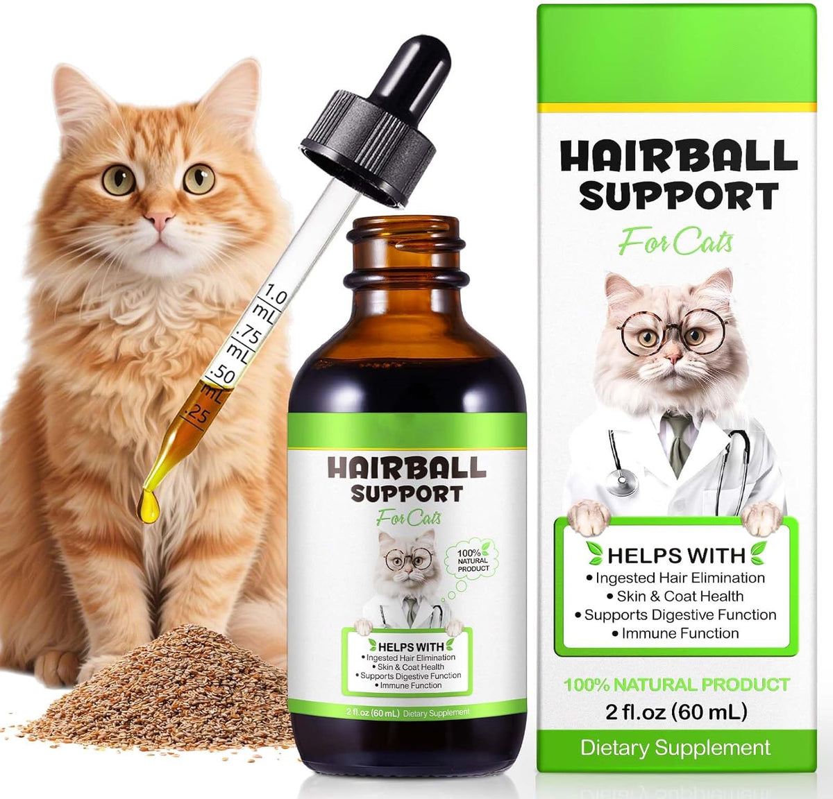 Welosuer cat hairball remedy drops front view bottle for furball control