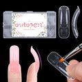 Outopen long curved coffin nail forms front view packaging box