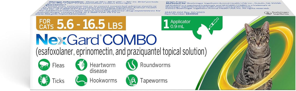 NexGard(R) Combo (esafoxolaner, eprinomectin, and praziquantel Topical Solution) Flea and Tick Protection Plus Heartworm Disease Preventive for Cats, 5.6-16.5 lbs. (Yellow Box) 6 Doses (6 Month Supply) - Image 13