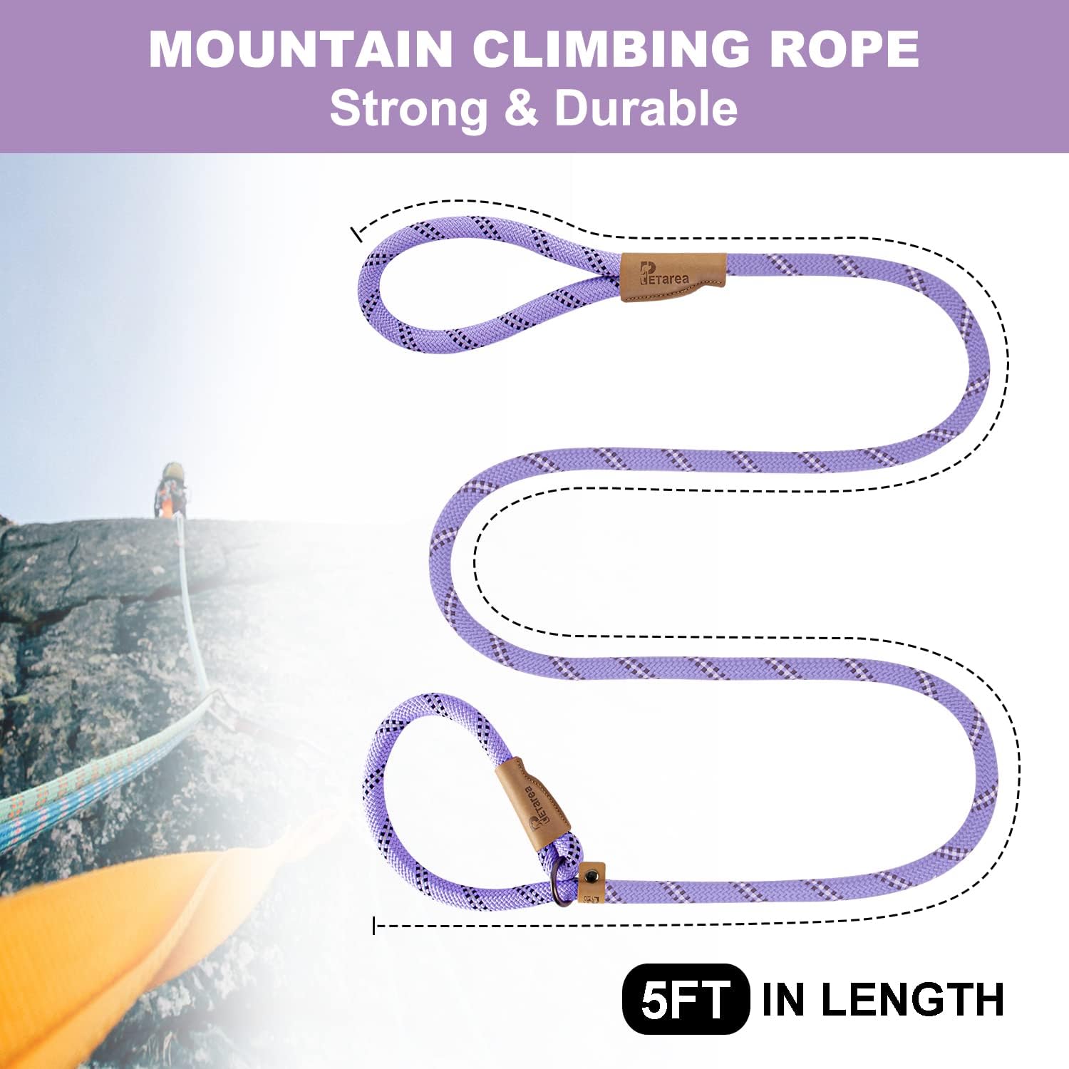 Petarea reflective training lead showing the high visibility woven thread close up.