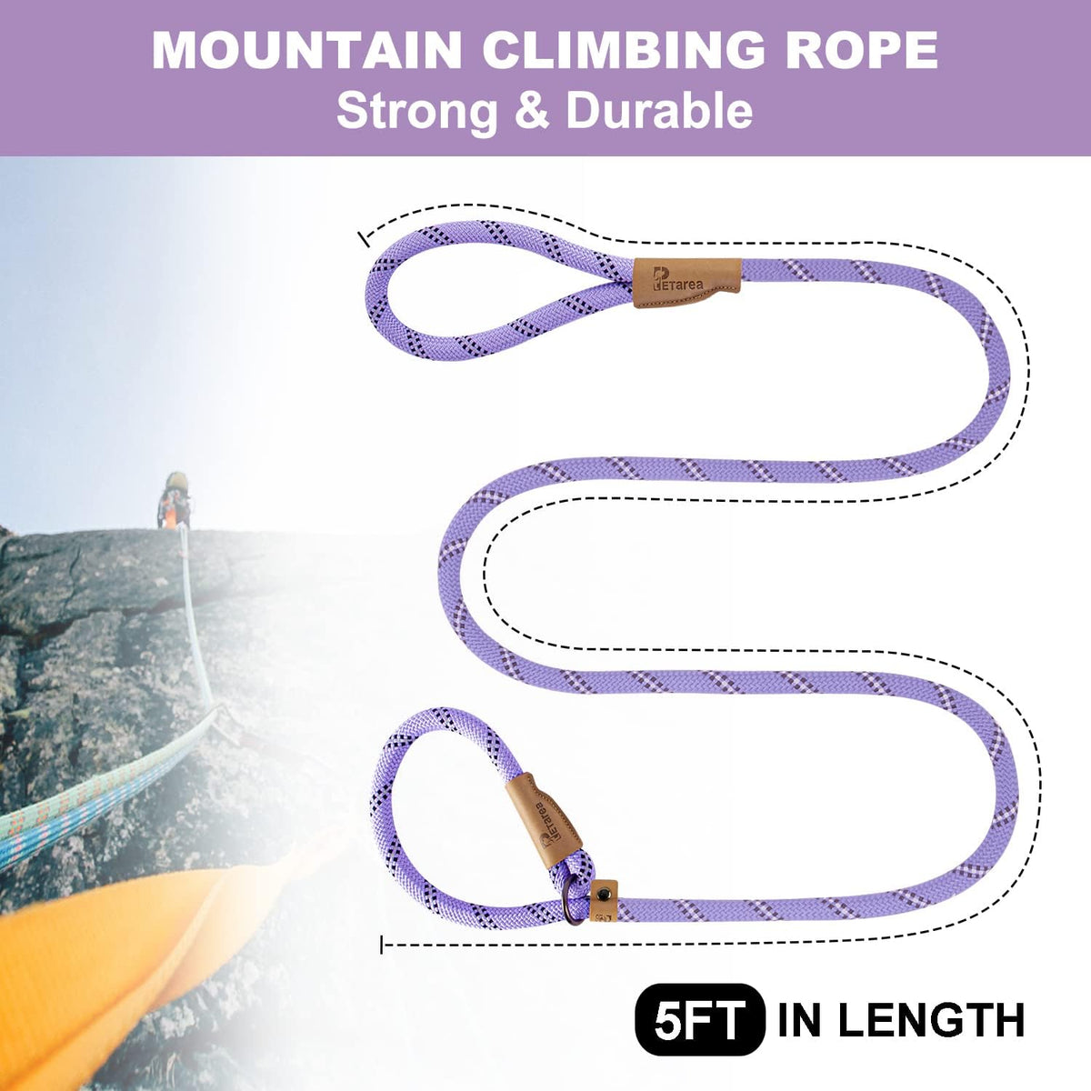 Petarea reflective training lead showing the high visibility woven thread close up.