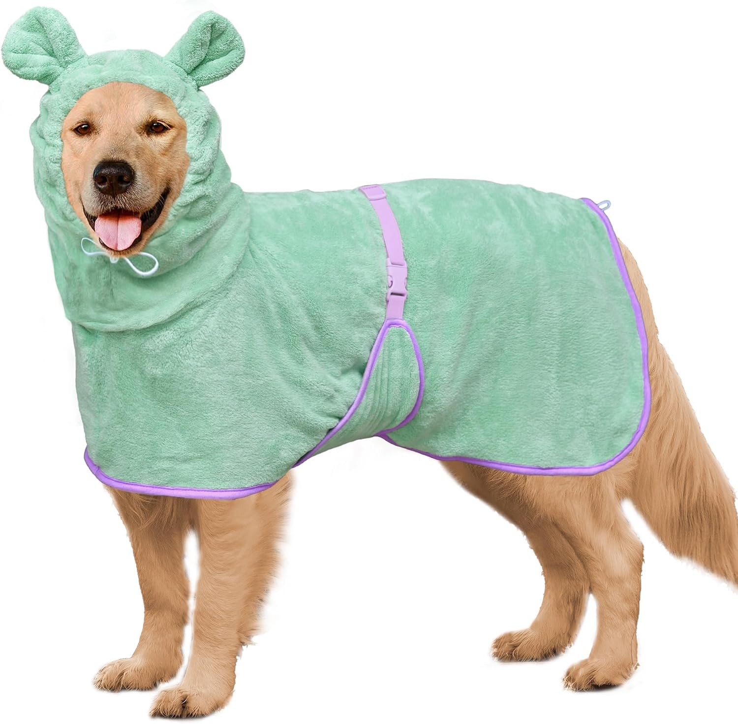 Dog Bathrobe Super Absorbent Towel Robe - Microfiber Bath Towels Fast Drying Coat for Dogs, Cute Dogs Clothes Adjustable Collar & Belly Strap Warm Keeping Hooded Dog Towel (Pink, Large) - Image 13