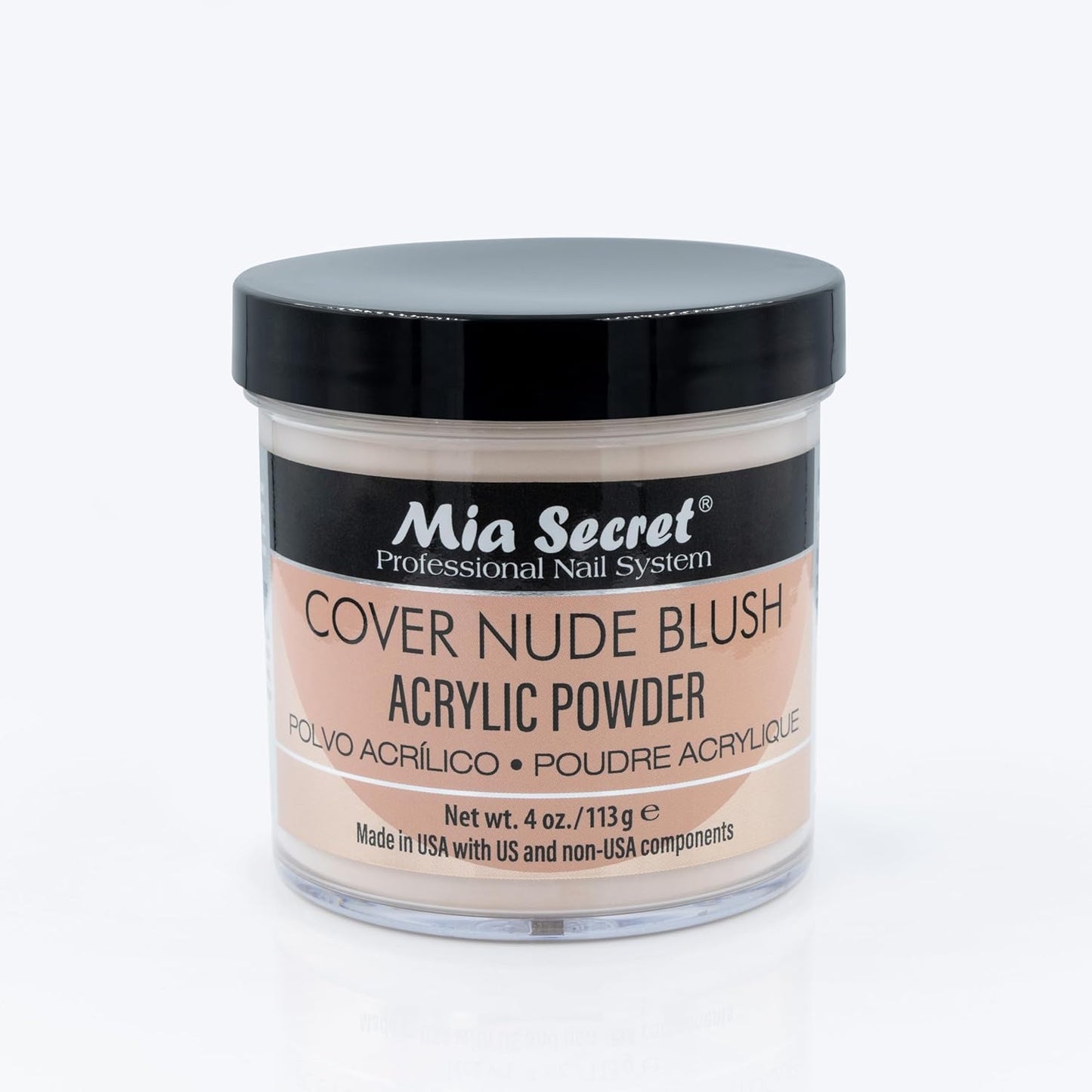 Mia Secret Cover Nude Blush Acrylic Powder 4 Ounce front view jar for professional nail extensions.