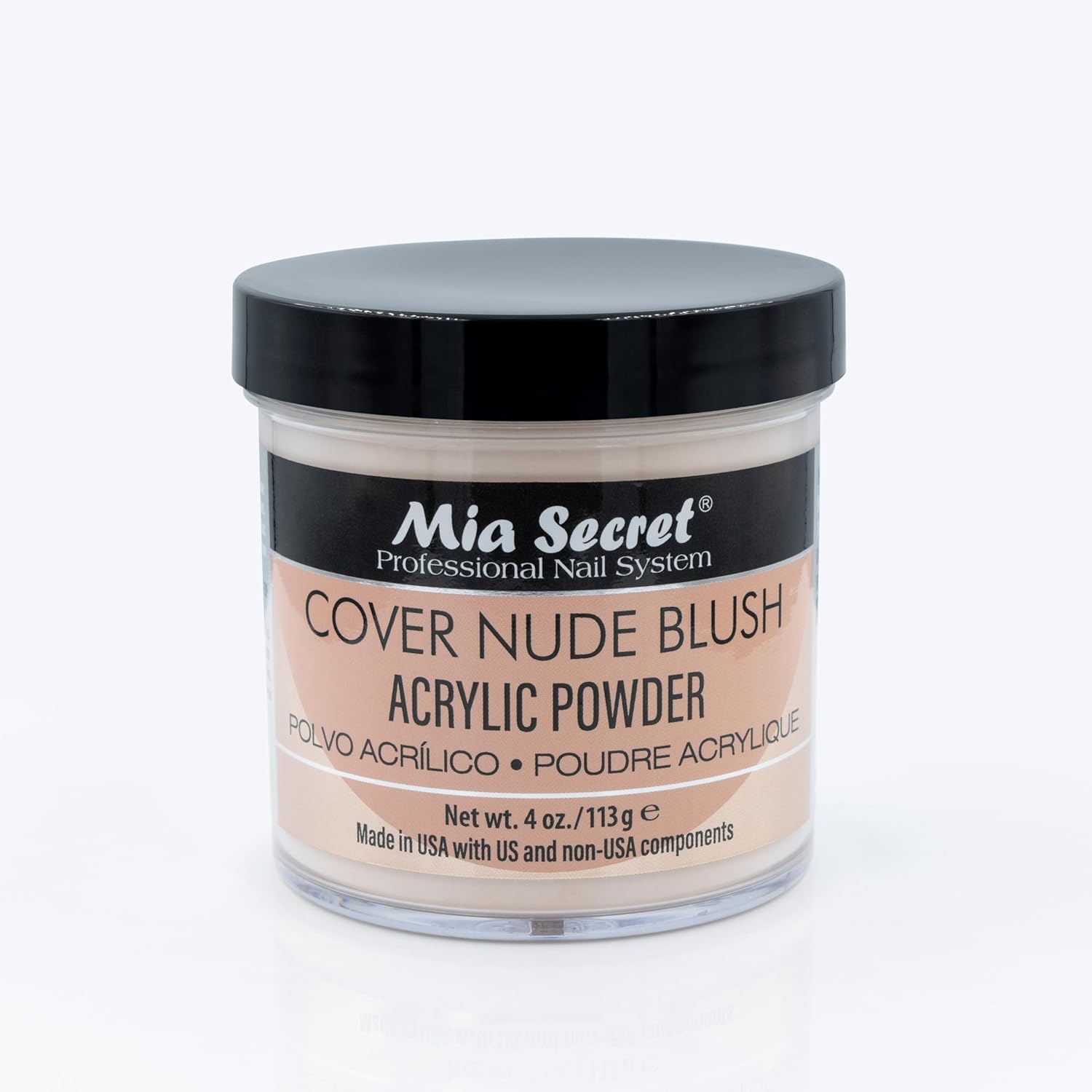 Mia Secret Cover Nude Blush Acrylic Powder 4 Ounce front view jar for professional nail extensions.
