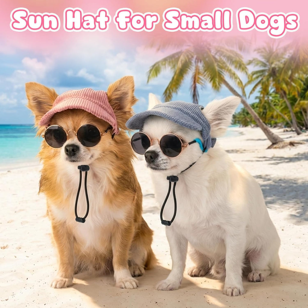 Side profile of puppy wearing summer sun protection gear