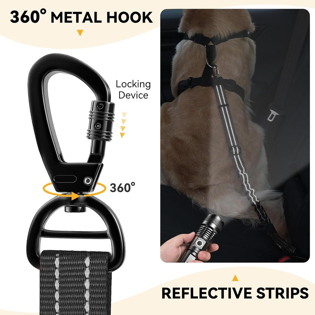 Pawaboo dog car tether showing 360 degree lockable carabiner