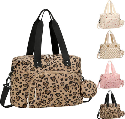 Tenot corduroy leopard print diaper bag tote front view