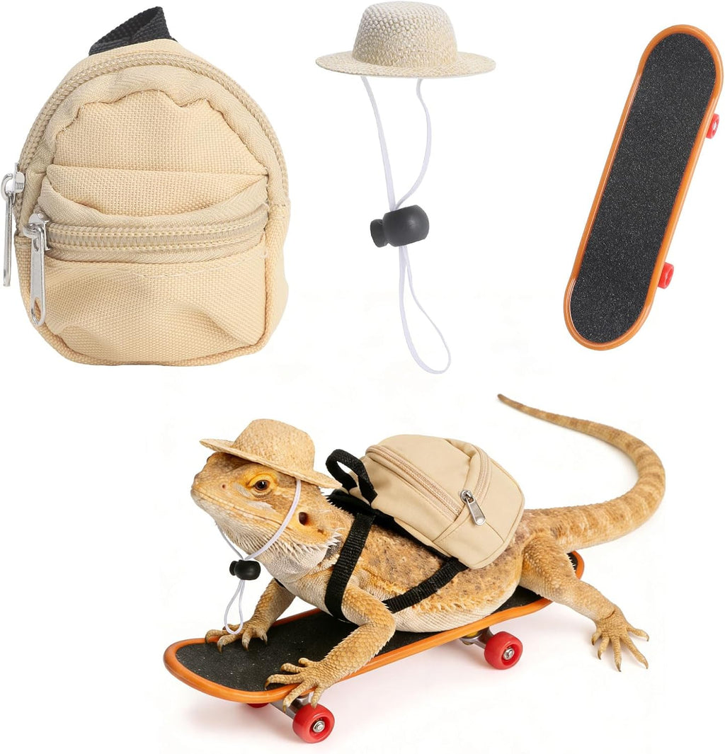 Bearded Dragon Clothes Lizard Toy - Mini hat,Skateboard,Backpack Gifts for Reptiles Pet - Cute Bearded Dragon Costume Accessories for Lizard Iguana Reptiles Small Animals (Rose Red) - Image 14