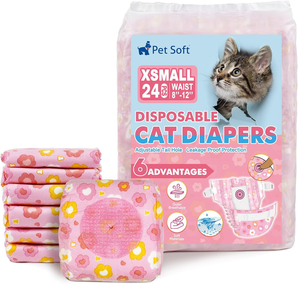 Pet Soft Disposable Cat Diapers - Diaper for Female & Male Cats, Puppy Doggie Diapers for Female Dogs with Adjustable Foam Tail Hole, Small (24Pcs, GN Flowers) - Image 12