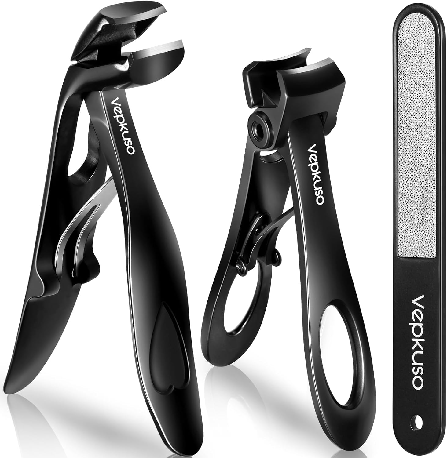 Vepkuso professional wide jaw nail clipper set in matte black front view