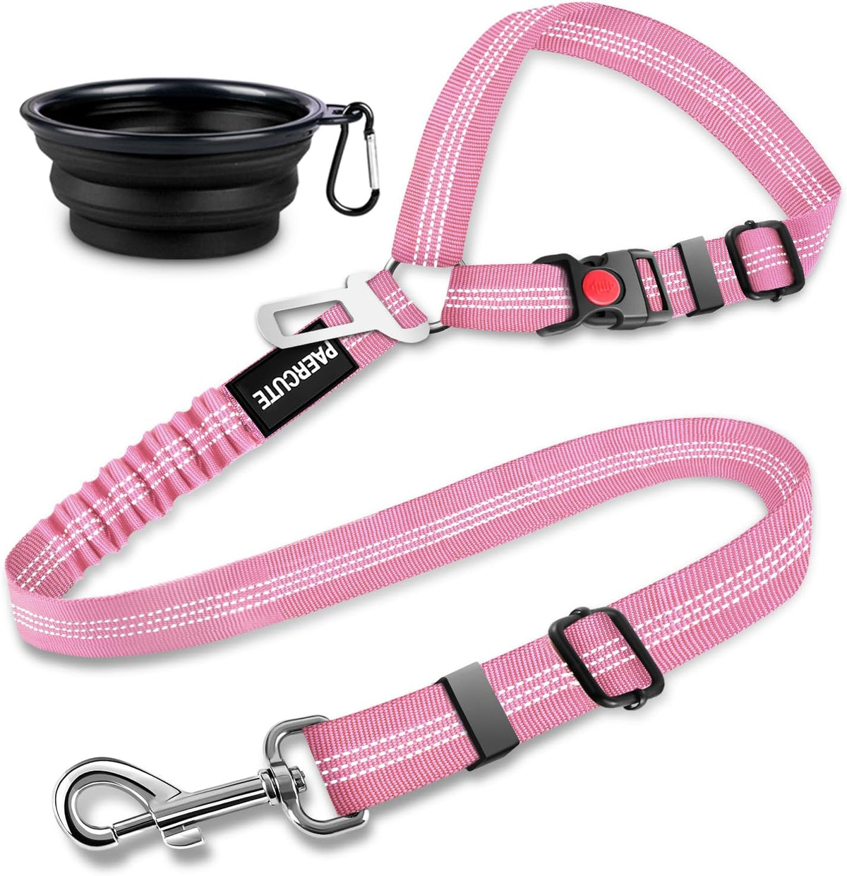 Paercute retractable dog car seatbelt 2 piece set front view