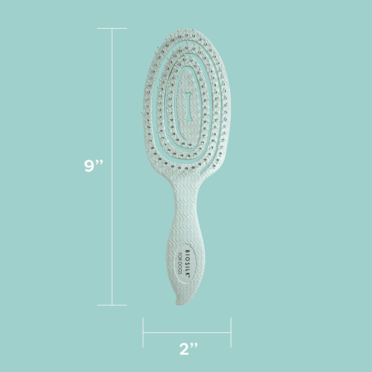 Close up view of the plant based material texture on the BioSilk pet brush.