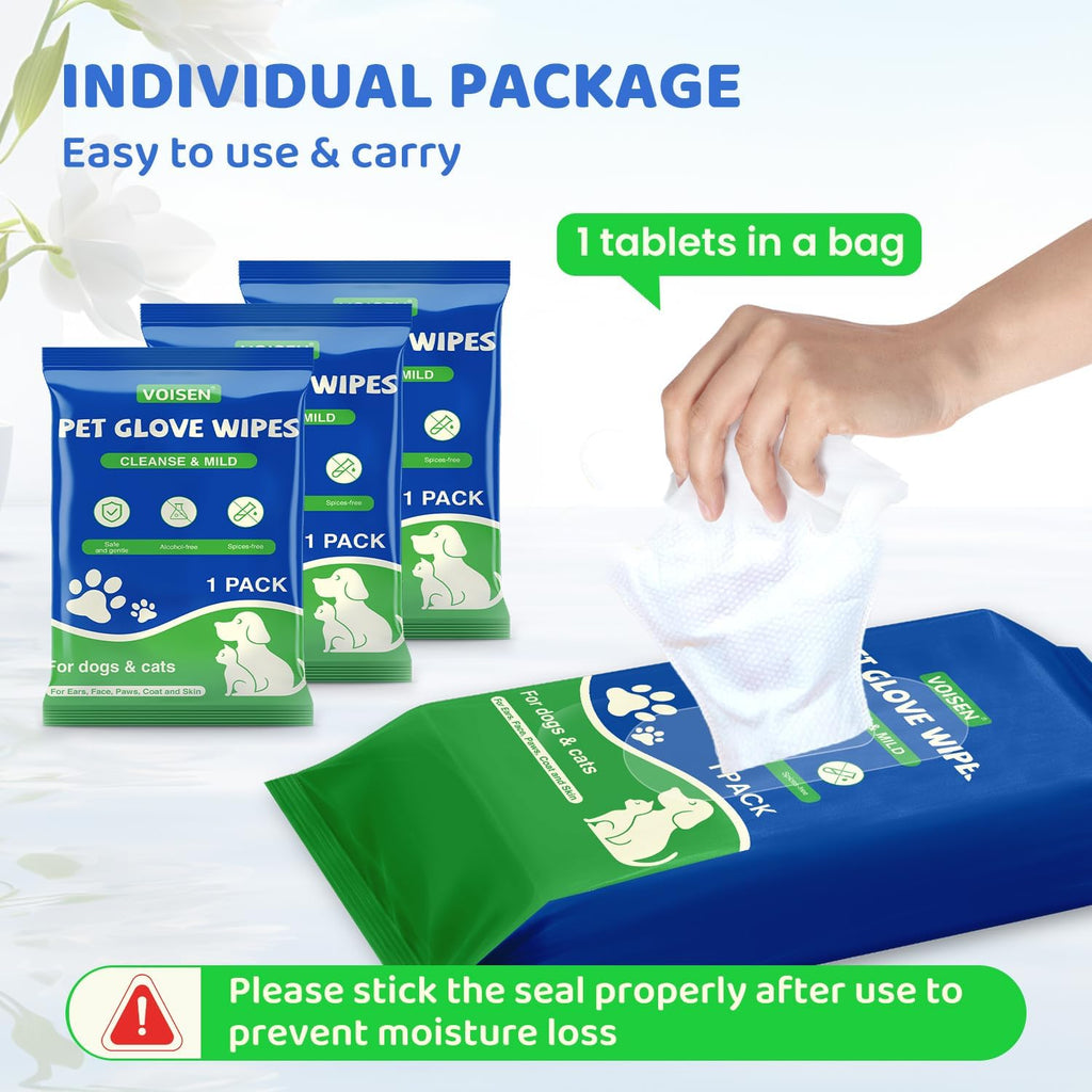 Double sided disposable pet bath mitts for paws and fur cleaning