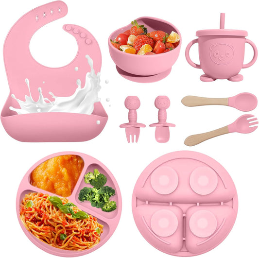 Catvegue 8 piece baby led weaning set pink front view