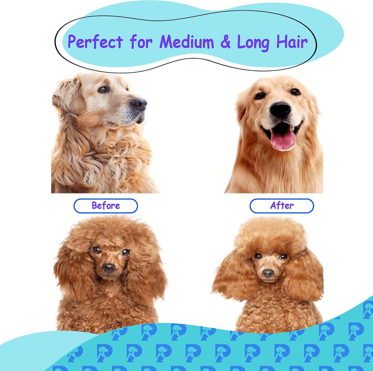 Demonstration of deshedding tool on long haired dog fur