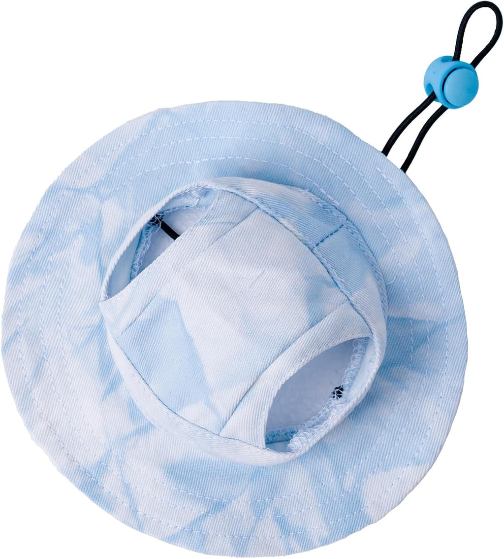 Mianhuatang blue pet baseball cap front view with ear holes
