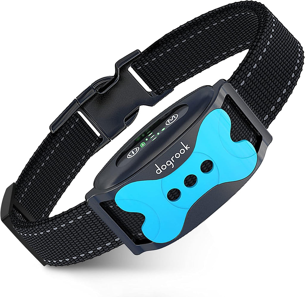 Packaging display of DogRook smart bark collar