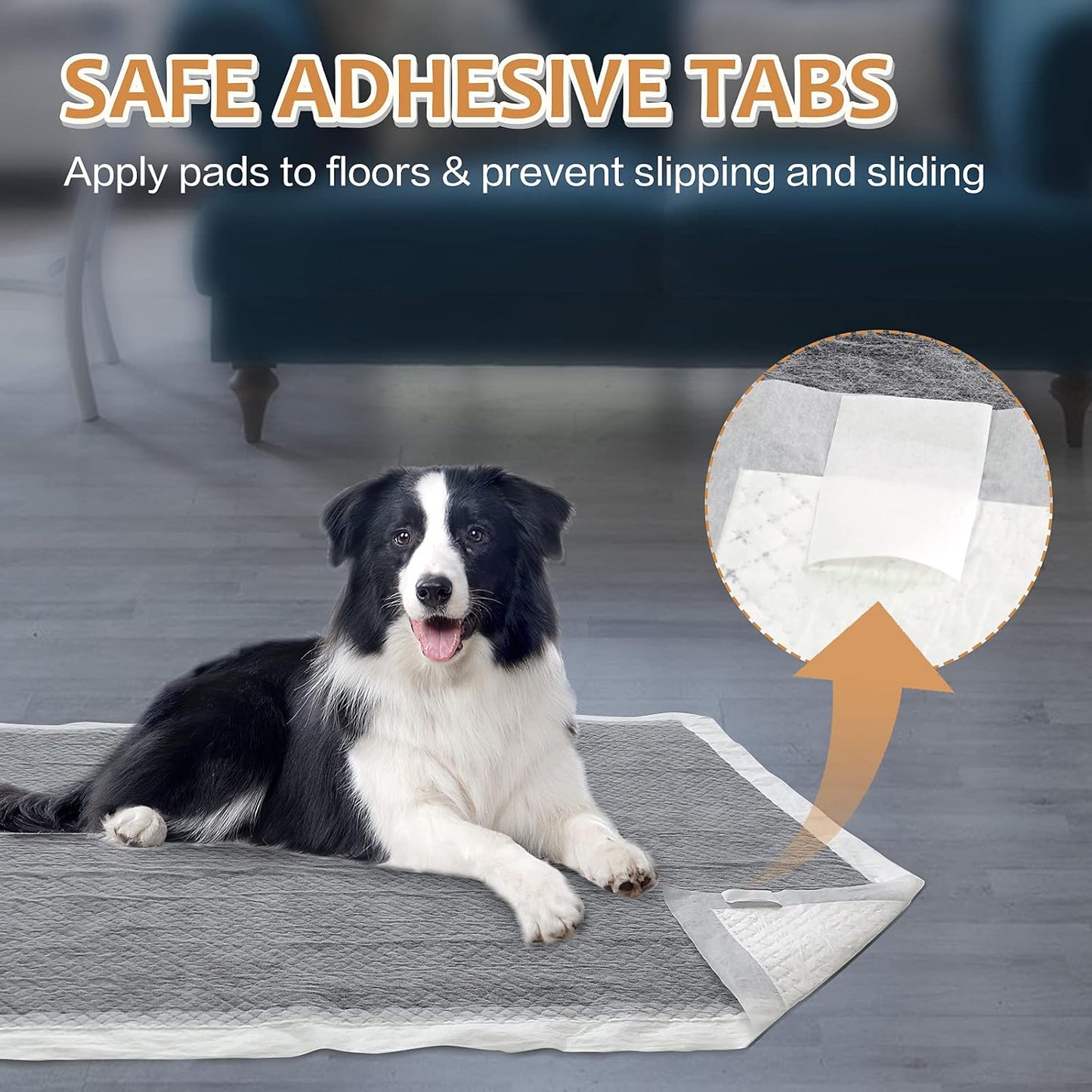Extra large dog pee pads layout showing the black activated carbon top layer.