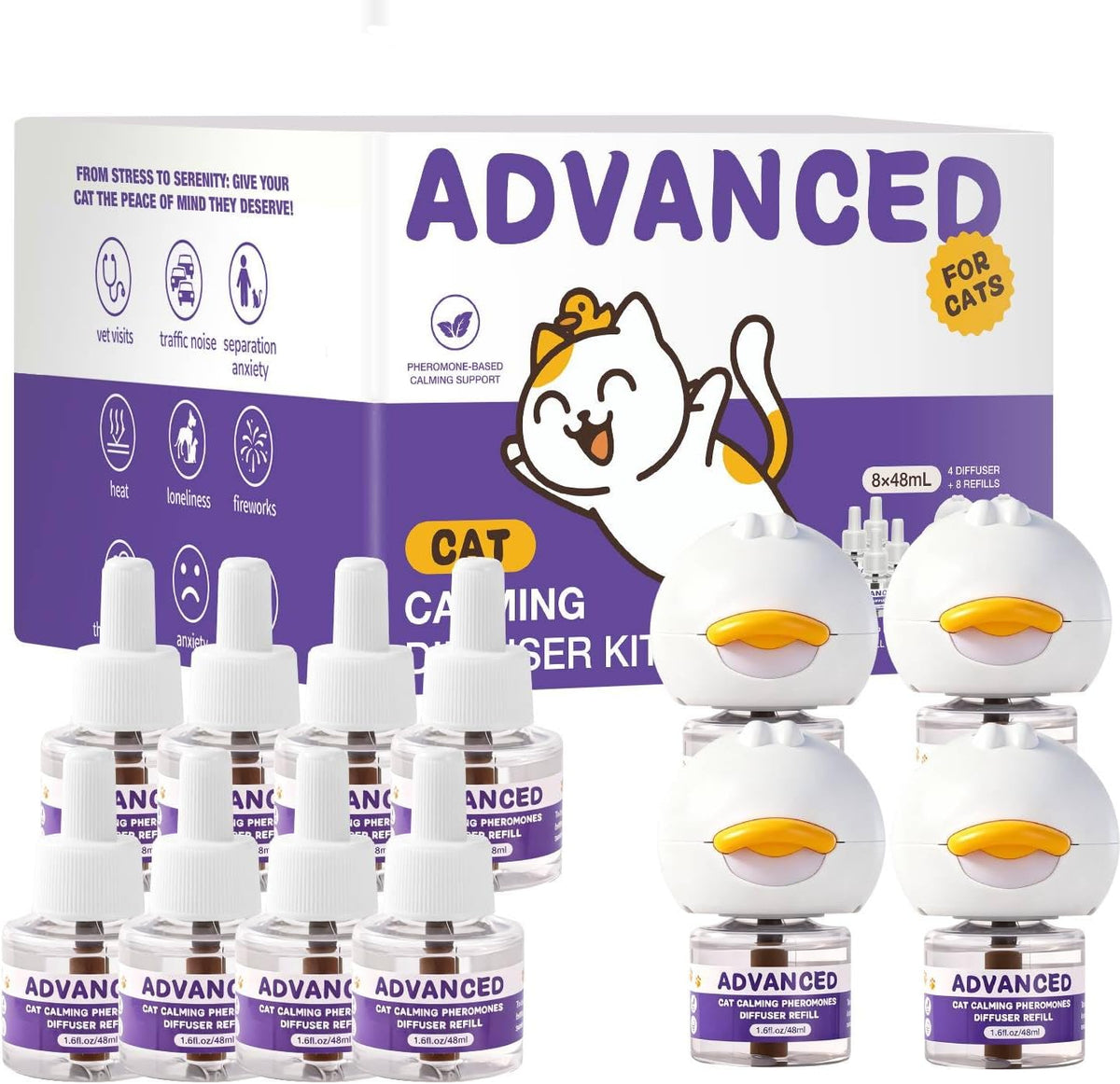 Cat Calming Diffuser Kit with 2 Diffusers & 4 Refills (48mL Each), Cat Pheromones Calming Diffuser for Cat Anxiety Relief, Stress Reduction & Behavior Support, 30-Day Refills, Suitable for All Cats - Image 8